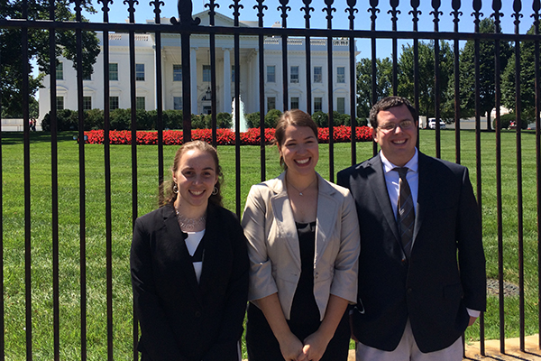 Geoscience Policy summer 2014 interns enjoy a trip to the White House. (From left to right, Eliana Perlmutter, Lily Strelich, Zachary Schagrin) (Image credit: AGI)