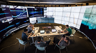 Students working in a visualization cave