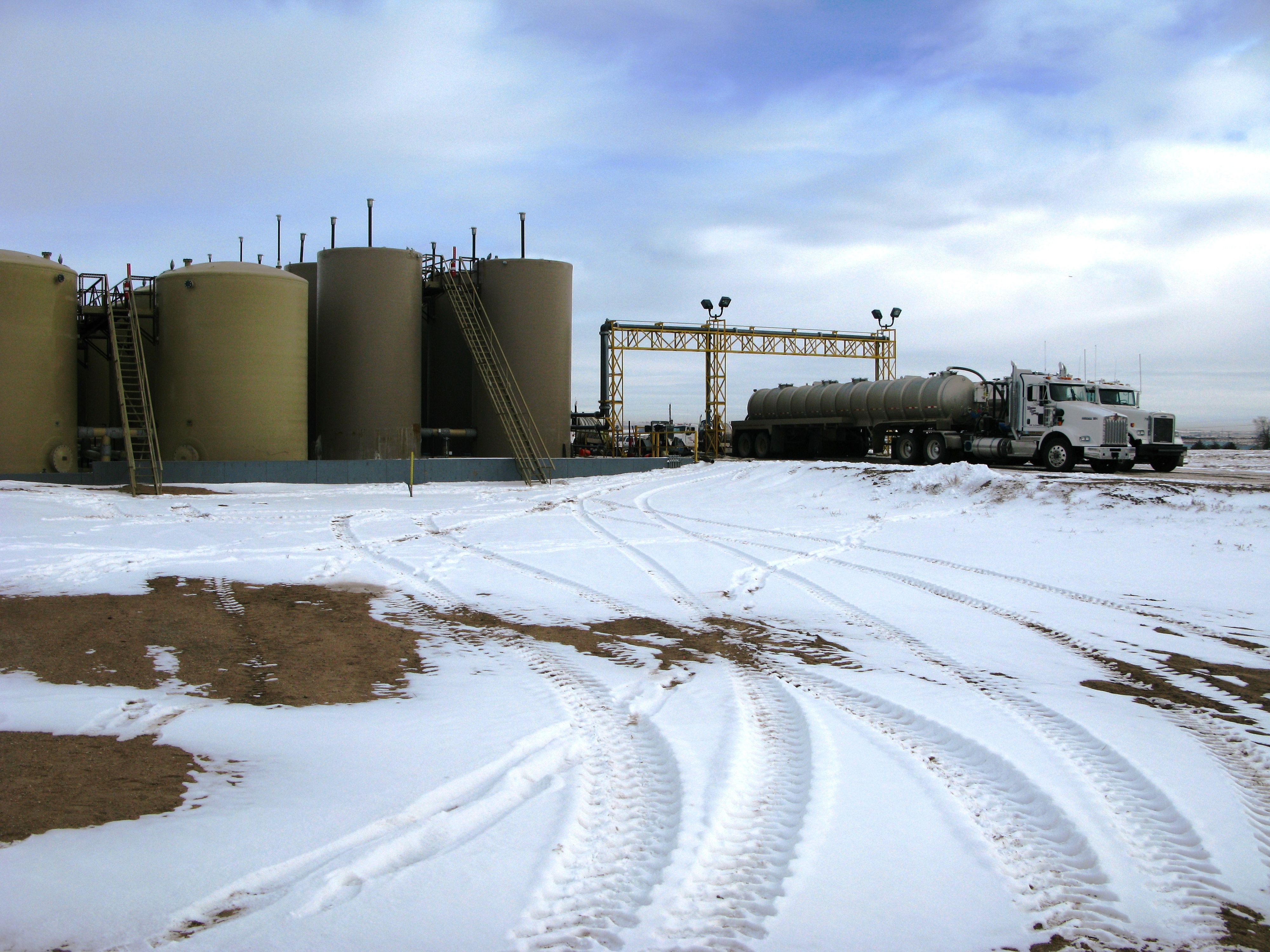Wastewater is often transported by truck to disposal facilities such as this one near Platteville, Colorado. After some treatment, most wastewater is disposed of deep underground.