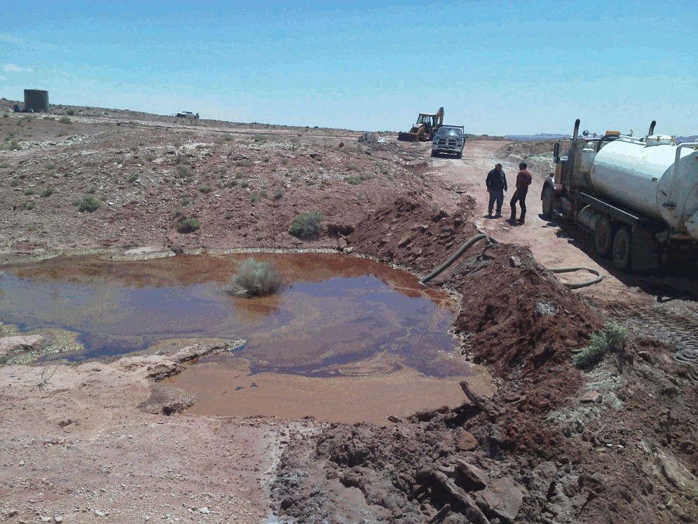 Spill from a leaking oil well in the Salt Wash oilfield, Utah, 2014.