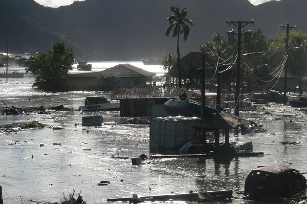 Inundation at Pago Pago, American Samoa, from the 2009 Samoa tsunami. Image Credit: NOAA/NGDC