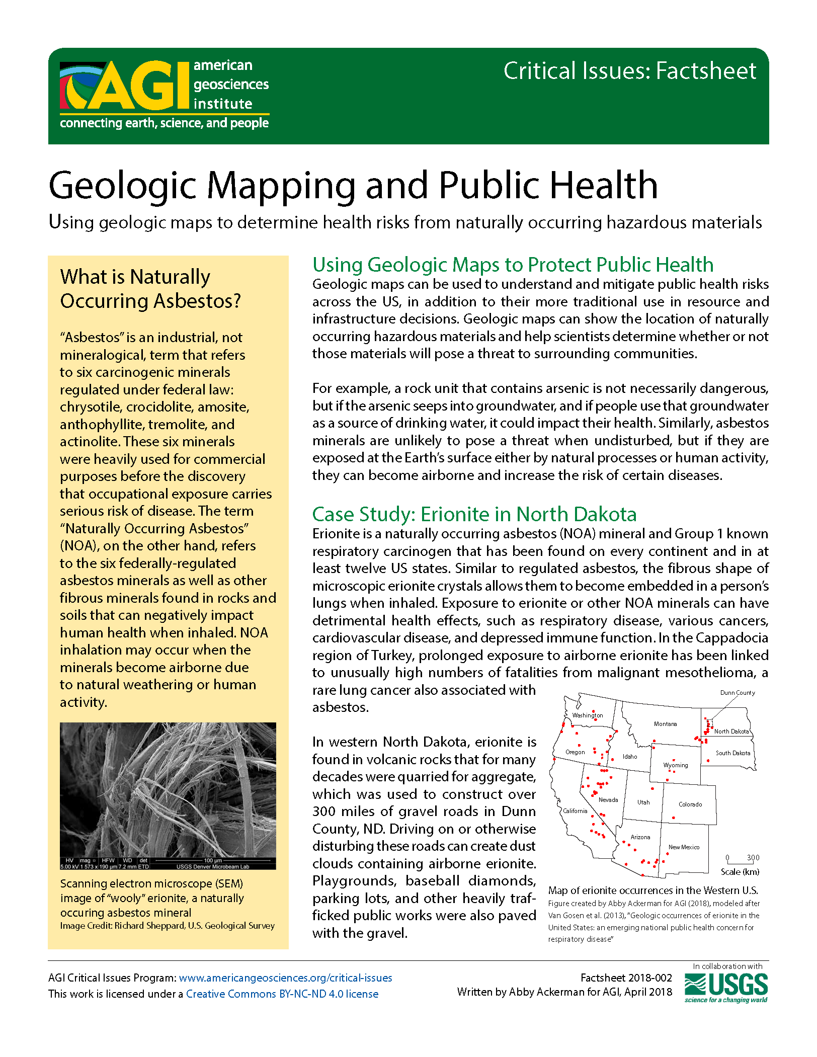 Cover of AGI Factsheet 2018-002-Geologic Mapping and Public Health