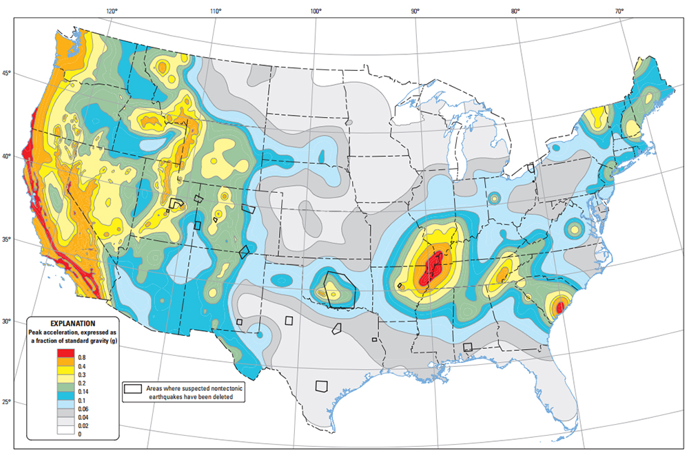 Map Of Earthquake Probabilities Across The United States