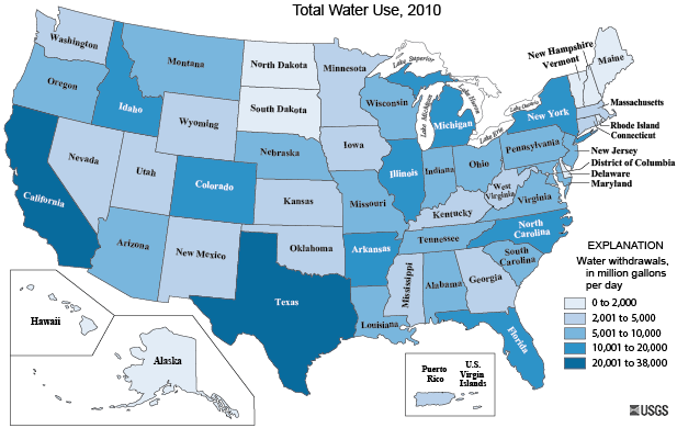 Total Water Use by State, 2010. Credit: U.S. Geological Survey