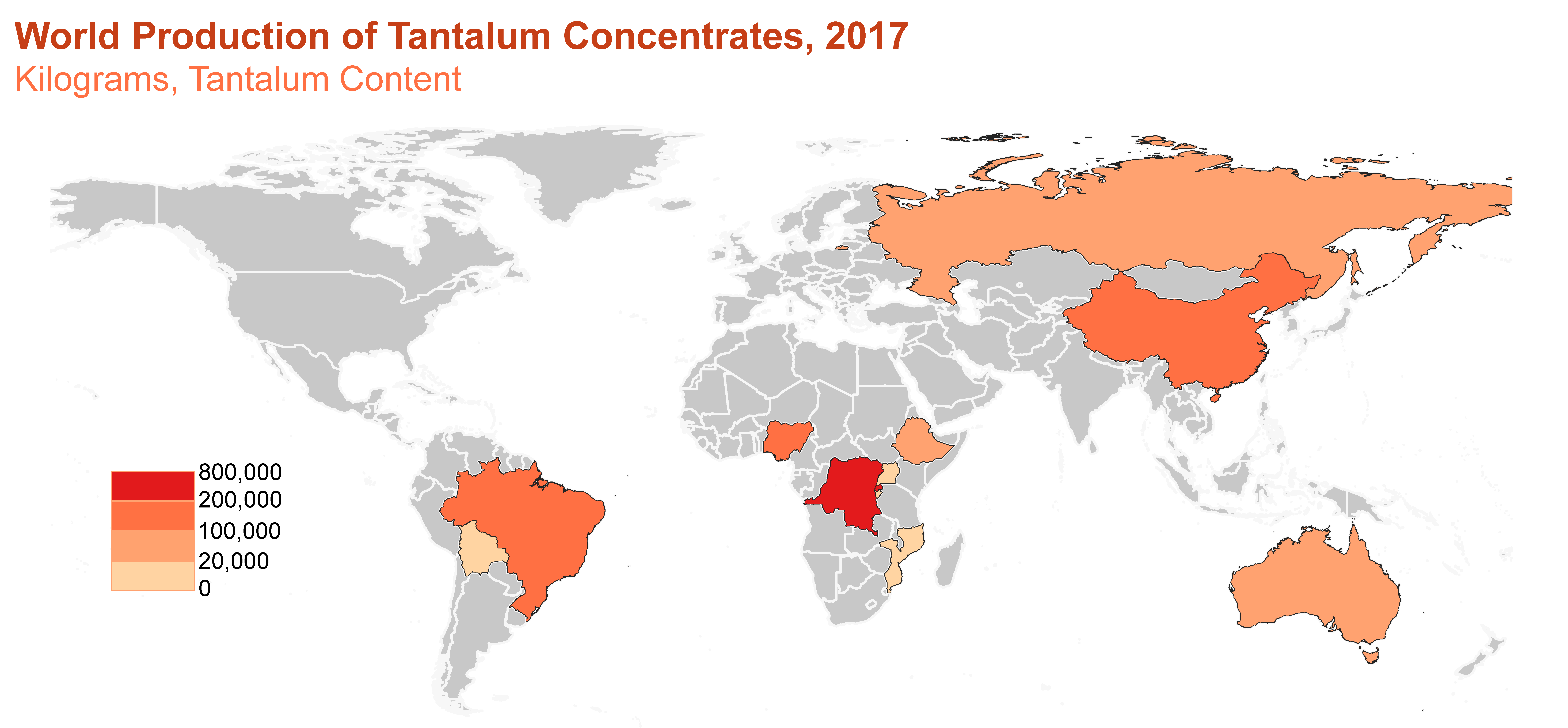 World Production of Tantalum, 2018