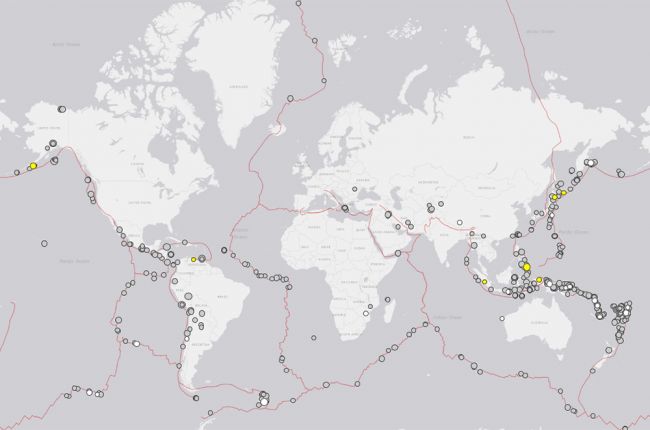 Map showing the 485 earthquakes with a magnitude greater than 5.5 that were recorded in 2018. Image Credit:  U.S. Geological Survey