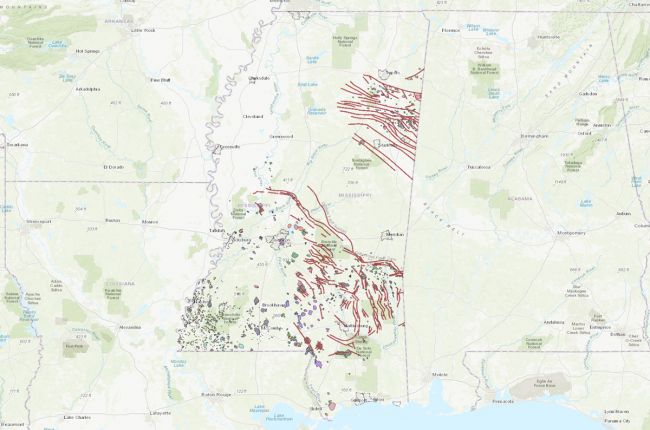Screenshot of Mississippi oil and gas map