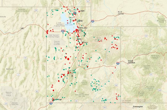 Screenshot of the Utah Geological Survey's interactive map of geothermal wells and springs in Utah