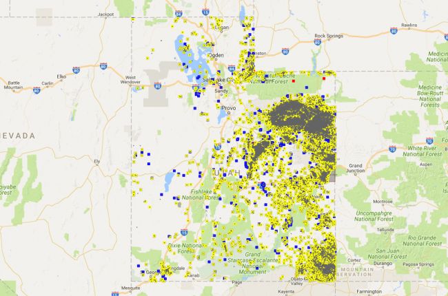 Screenshot of the Utah Division of Oil, Gas and Mining's interactive map of oil and gas resources in Utah