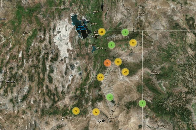 Screenshot of the UGS map of abandoned coal mines in Utah