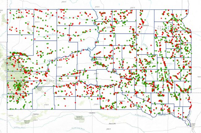 Screenshot of the interactive map of aggregate mines in South Dakota