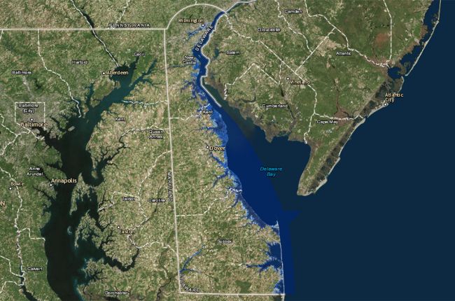 Screenshot of Delaware Sea Level Rise Inundation map