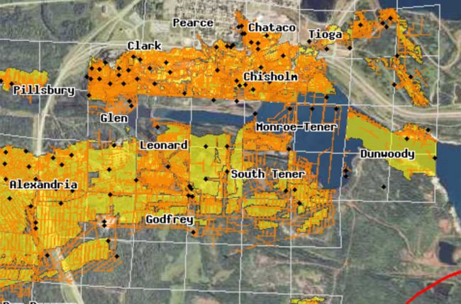 Screenshot of the Minnesota Department of Natural Resources' interactive map of underground mines in Minnesota