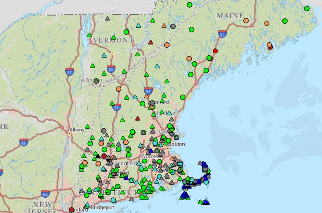 Screenshot of New England Water Science Center interactive map