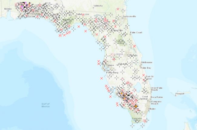 Screenshot of the interactive map of permitted oil and gas wells in Florida