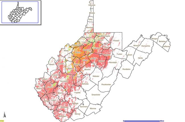 Screenshot of interactive map of oil and gas wells in West Virginia