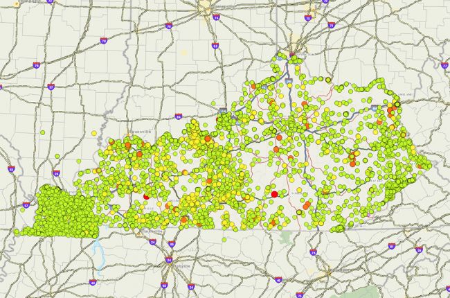 Screenshot of interactive map of groundwater quality in Kentucky