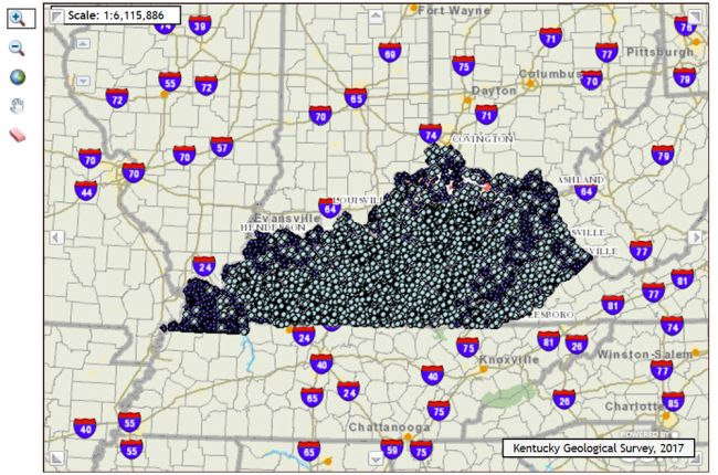 Screenshot of the Kentucky Geological Survey's interactive map of water wells in Kentucky