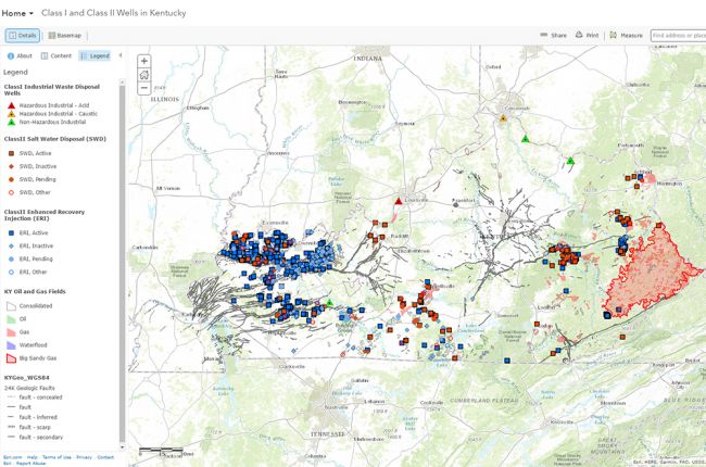 Screenshot of the interactive map of disposal and injection wells in Kentucky