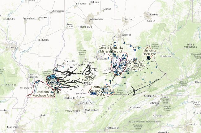 Screenshot of the interactive map of mineral resources in Kentucky