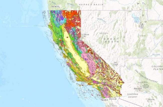 Screenshot of the interactive map of California's geology
