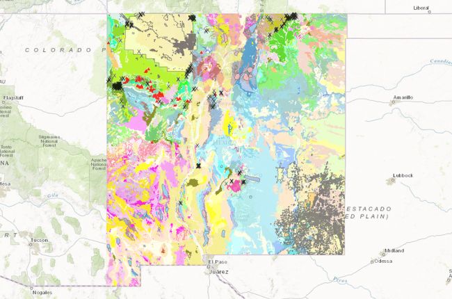 Screenshot of the New Mexico Bureau of Geology and Mineral Resources' interactive map of New Mexico