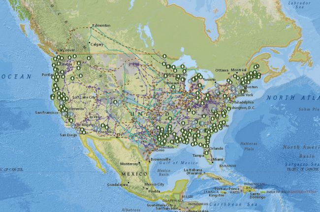 Screenshot of interactive map of United States energy infrastructure and resources