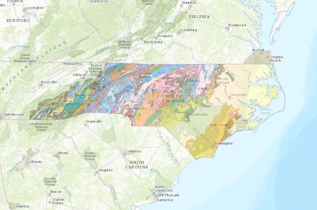 Screenshot of geologic map of North Carolina