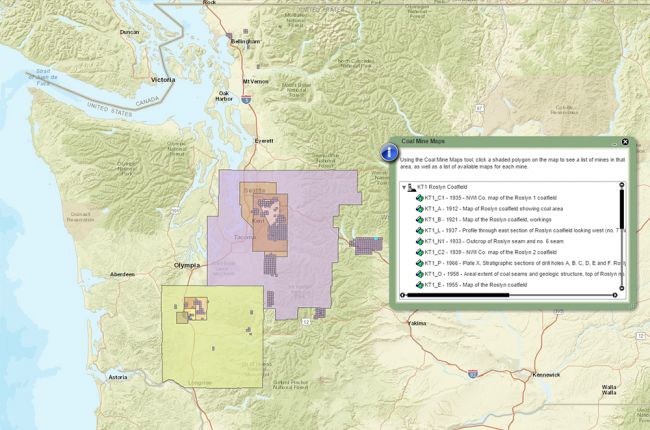 Screenshot of the Washington State Coal Mine Map Collection