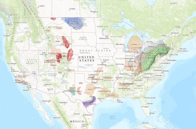 Screenshot of EIA interactive map of tight oil and shale gas plays