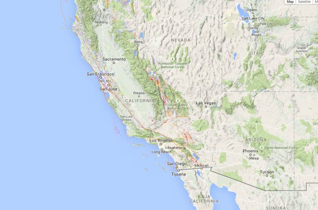 Screenshot of California fault activity map