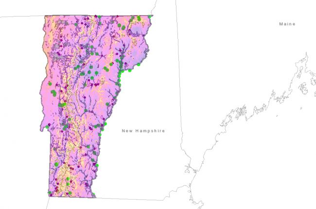 Screenshot of interactive map of geoscience features in Vermont