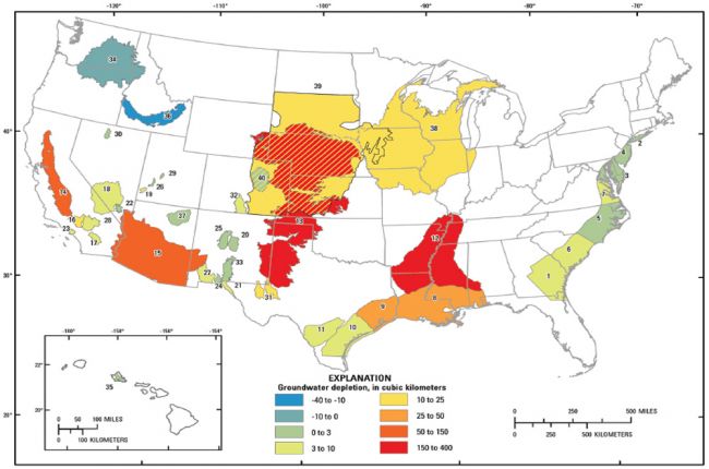 Screenshot of the USGS groundwater depletion map for the United States