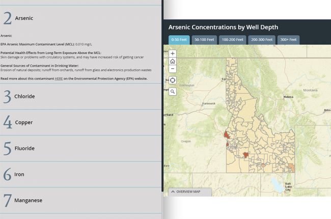 Screenshot of Idaho groundwater quality map