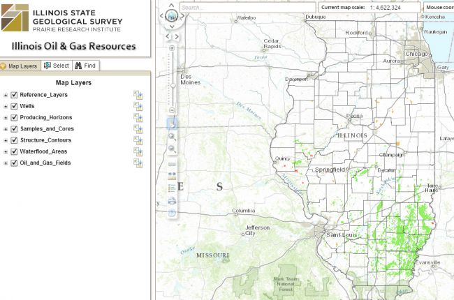Screenshot of the interactive map of oil and gas resources in Illinois