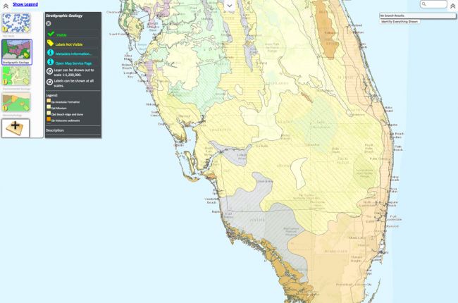 Screenshot of interactive map of geology of Florida