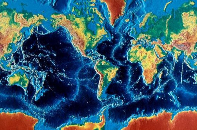 Mercator relief world map
