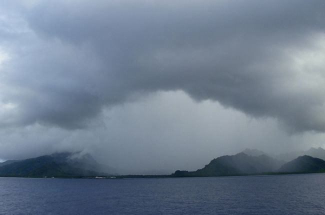 Rain squall over Tahiti seen from NOAA Ship Kaimimoana 