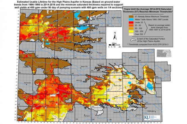 Map of estimated usable lifetime for the High Plains Aquifer in Kansas