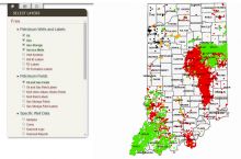 Screenshot of the interactive map of oil and gas wells in Indiana