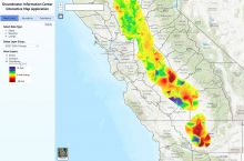 Screenshot of map showing groundwater level changes in California