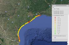 Screenshot of the interactive map of shoreline change in Texas