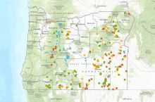 Screenshot of interactive map of geothermal wells and springs in Oregon