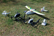 Drone models currently being used by the authors for instruction and research include the fixed-wing 3D Robotics Aero M (back) and (front, left to right) the DJI Phantom 4 Pro, DJI Inspire 2 and DJI Inspire 1. Credit: William C. Johnson.