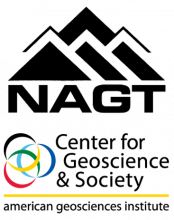 Logos for the National Association of Geoscience Teachers and the AGI Center for Geoscience and Society.