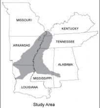 A map showing the Sparta-Memphis Aquifer extent over various states from the USGS.