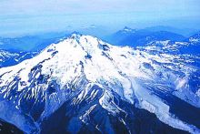 Fig. 1. Although Glacier Peak normally can not be seen from any urban areas, this active volcano periodically erupts in an explosive catastrophic manner that could affect the lower part of the populated Skagit River Valley. Credit: D. Mullineaux, USGS