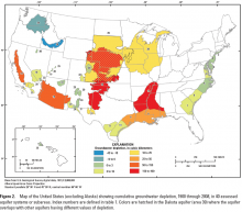 July 28, 2016 Critical Issues Map of the Day: Groundwater Depletion for 40 U.S. aquifer systems