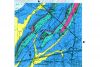 Fig. 1 - The geologic map of part of the Pell City quadrangle, AL, accurately identifies the recharge area of the Fort Payne Chert aquifer (medium blue) that must be protected from pollution. Credit: W. Thomas