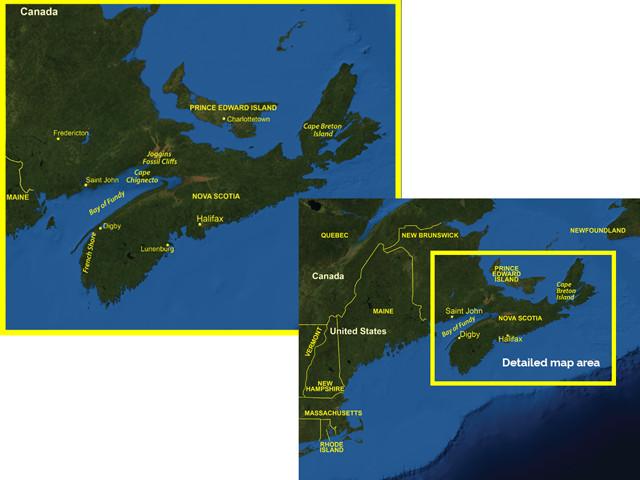 Simplified geological map of the area around the Bay of Fundy and